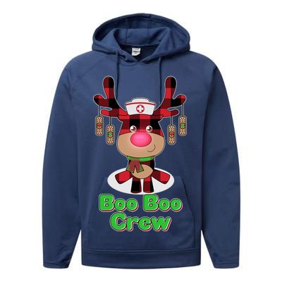 Christmas Boo Boo Crew Reindeer Nurse  Performance Fleece Hoodie