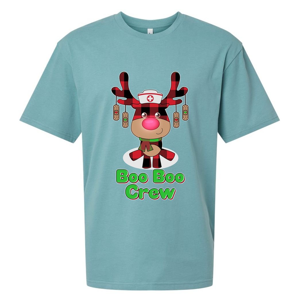Christmas Boo Boo Crew Reindeer Nurse  Sueded Cloud Jersey T-Shirt