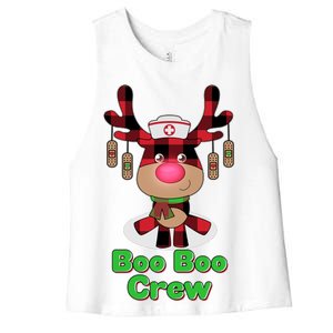 Christmas Boo Boo Crew Reindeer Nurse  Women's Racerback Cropped Tank