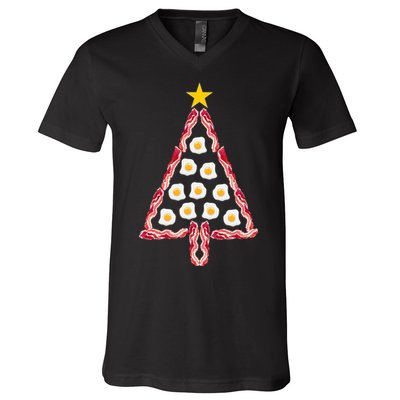 Christmas Breakfast Tree Bacon And Eggs V-Neck T-Shirt