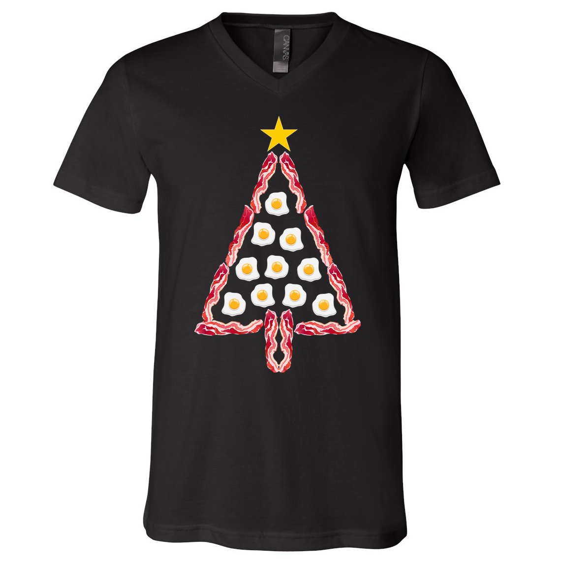 Christmas Breakfast Tree Bacon And Eggs V-Neck T-Shirt