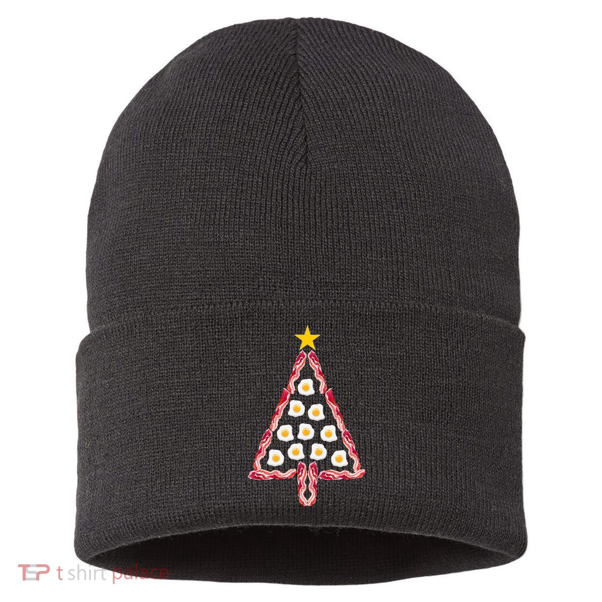 Christmas Breakfast Tree Bacon And Eggs Sustainable Knit Beanie