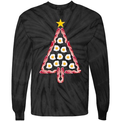 Christmas Breakfast Tree Bacon And Eggs Tie-Dye Long Sleeve Shirt