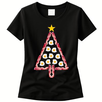 Christmas Breakfast Tree Bacon And Eggs Womens T-Shirt