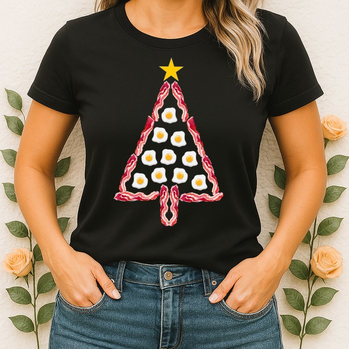 Christmas Breakfast Tree Bacon And Eggs Womens T-Shirt