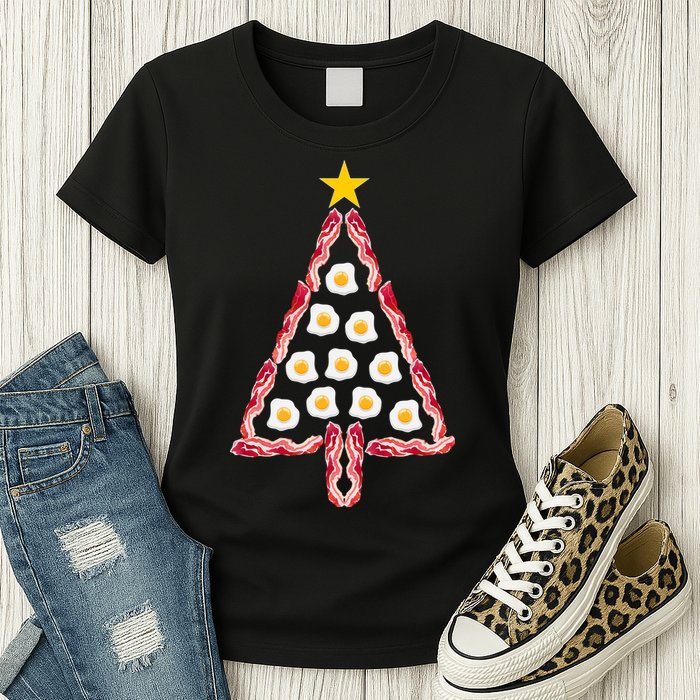 Christmas Breakfast Tree Bacon And Eggs Womens T-Shirt