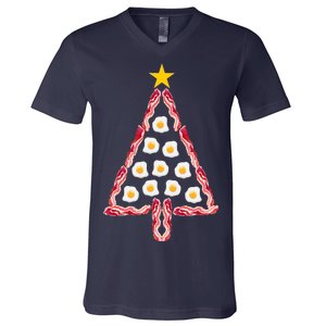 Christmas Breakfast Tree Bacon And Eggs V-Neck T-Shirt