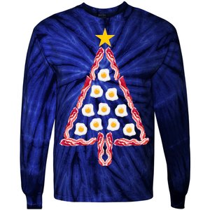 Christmas Breakfast Tree Bacon And Eggs Tie-Dye Long Sleeve Shirt