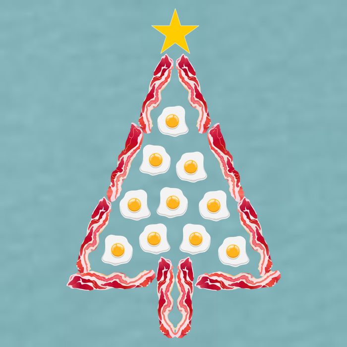 Christmas Breakfast Tree Bacon And Eggs Sueded Cloud Jersey T-Shirt