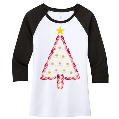 Christmas Breakfast Tree Bacon And Eggs Women's Tri-Blend 3/4-Sleeve Raglan Shirt