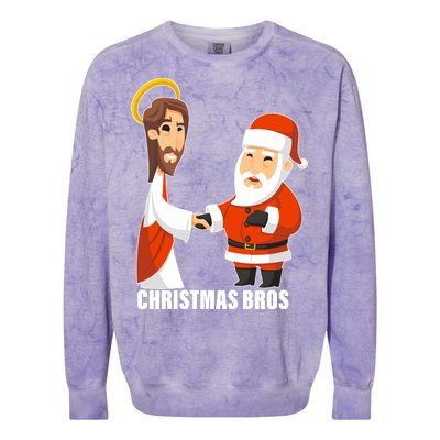 Christmas Bros Jesus And Santa Colorblast Crewneck Sweatshirt