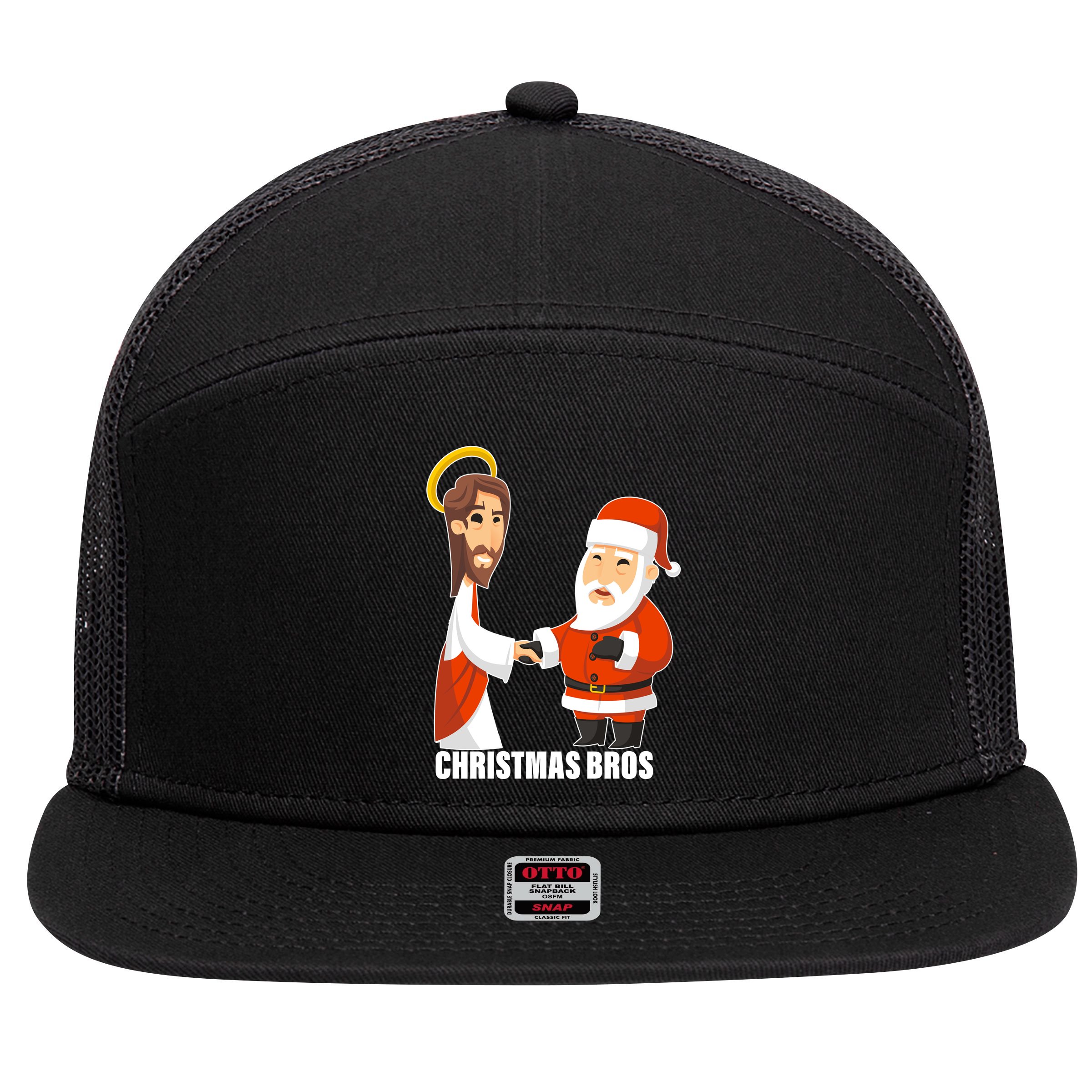 Christmas Bros Jesus And Santa 7 Panel Mesh Trucker Snapback Hat