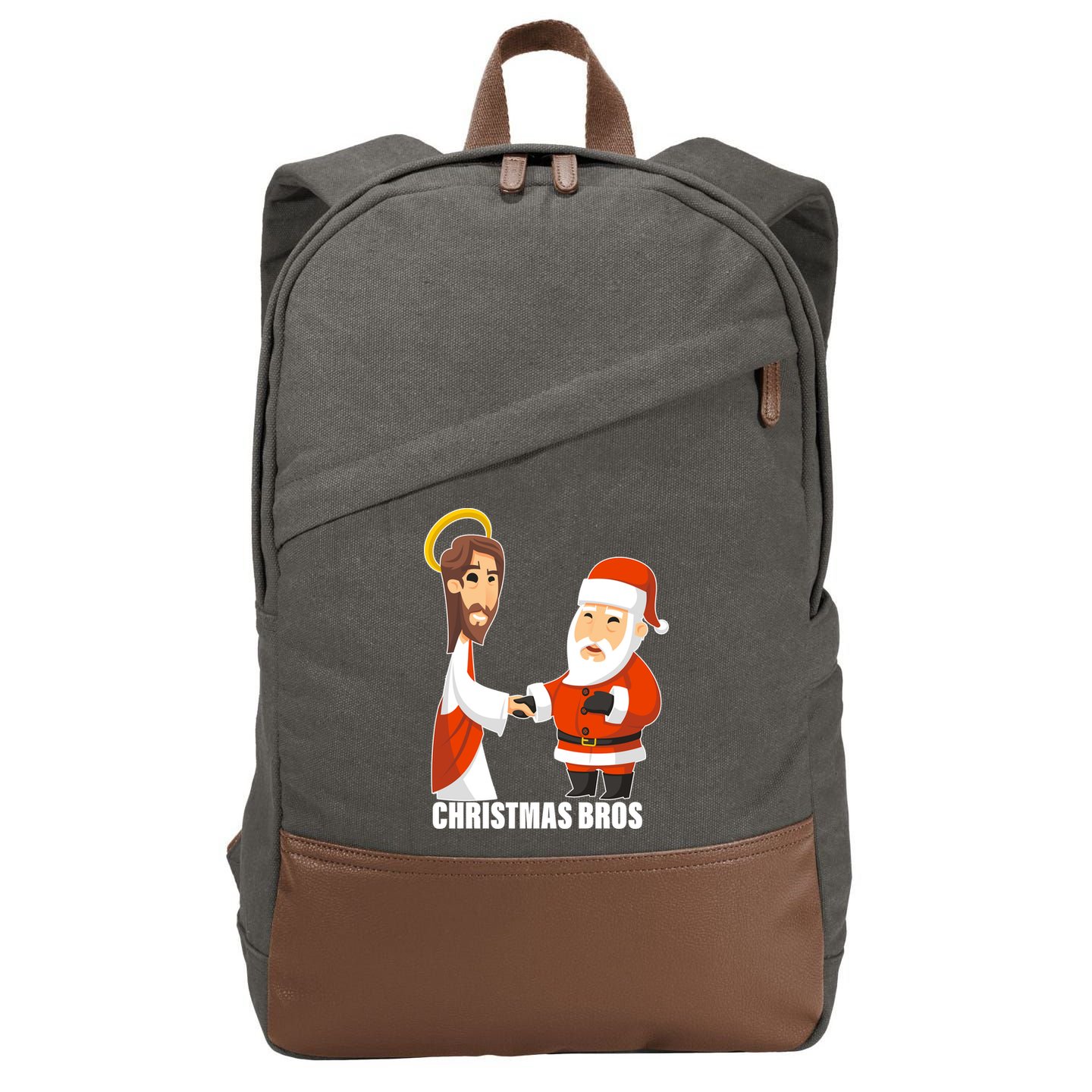 Christmas Bros Jesus And Santa Cotton Canvas Backpack