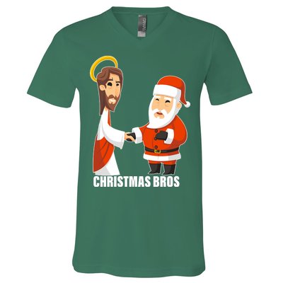 Christmas Bros Jesus And Santa V-Neck T-Shirt