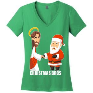 Christmas Bros Jesus And Santa Women's V-Neck T-Shirt