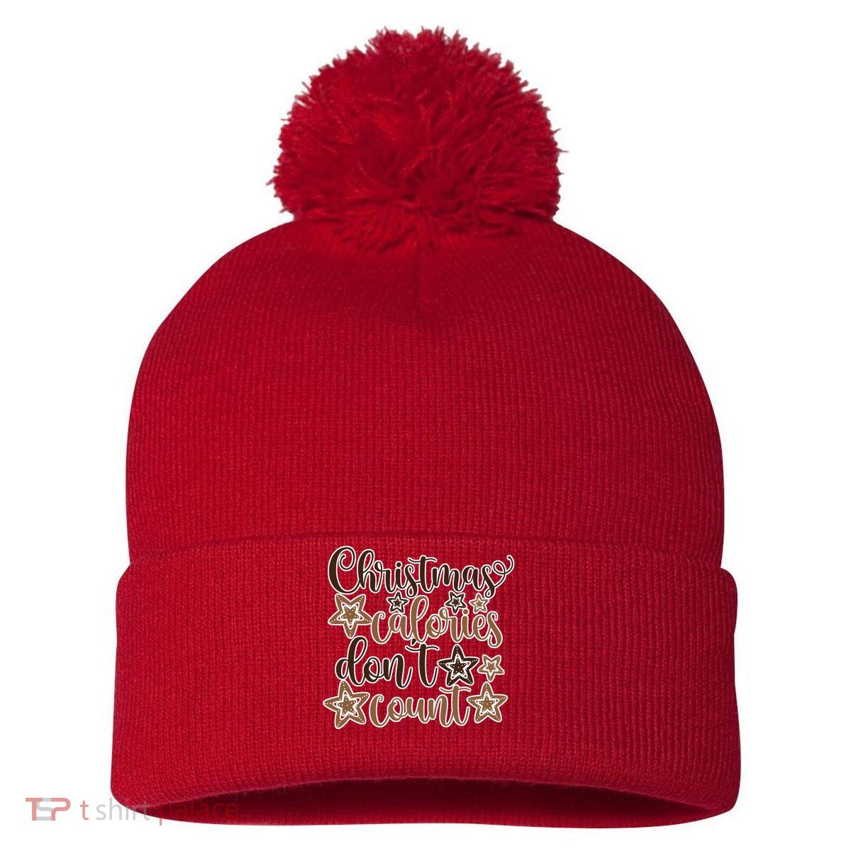 Christmas Calories Don't Count  Pom Pom 12in Knit Beanie