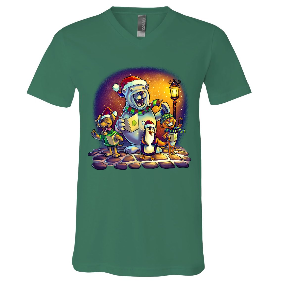 Christmas Carolers V-Neck T-Shirt