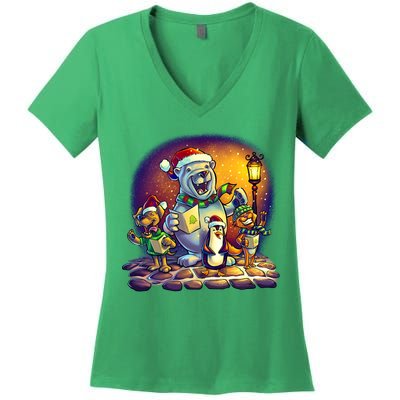 Christmas Carolers Women's V-Neck T-Shirt