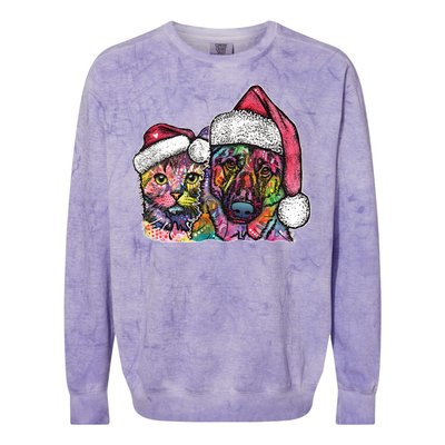 Christmas Cat & Dog W/Hat Dean Russo Colorblast Crewneck Sweatshirt