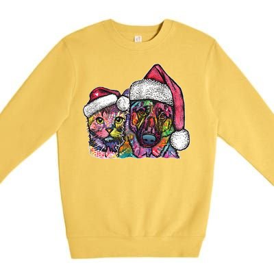 Christmas Cat & Dog W/Hat Dean Russo Premium Crewneck Sweatshirt