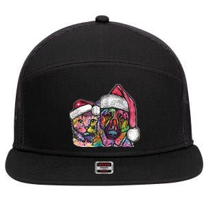 Christmas Cat & Dog W/Hat Dean Russo 7 Panel Mesh Trucker Snapback Hat