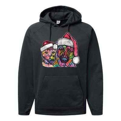 Christmas Cat & Dog W/Hat Dean Russo Performance Fleece Hoodie