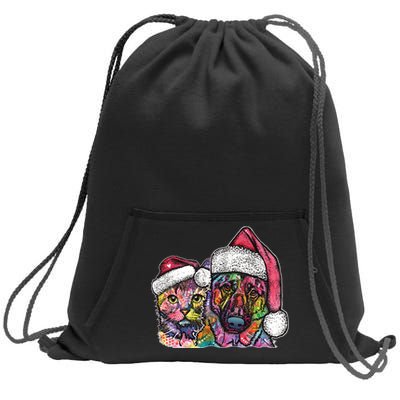 Christmas Cat & Dog W/Hat Dean Russo Sweatshirt Cinch Pack Bag