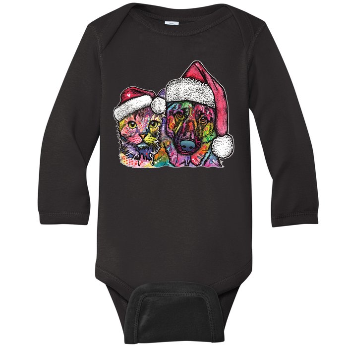 Christmas Cat & Dog W/Hat Dean Russo Baby Long Sleeve Bodysuit