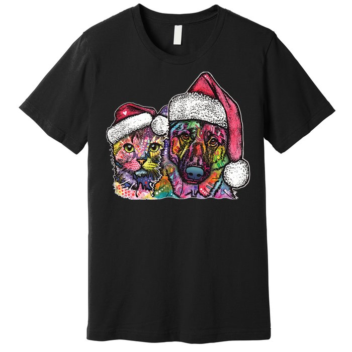 Christmas Cat & Dog W/Hat Dean Russo Premium T-Shirt