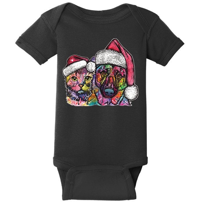 Christmas Cat & Dog W/Hat Dean Russo Baby Bodysuit