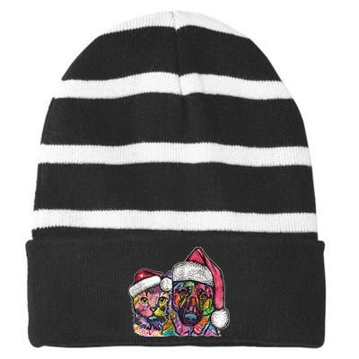 Christmas Cat & Dog W/Hat Dean Russo Striped Beanie with Solid Band