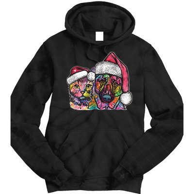 Christmas Cat & Dog W/Hat Dean Russo Tie Dye Hoodie