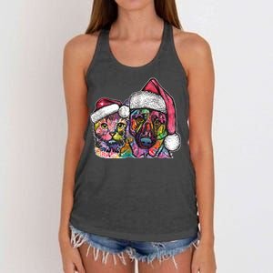 Christmas Cat & Dog W/Hat Dean Russo Women's Knotted Racerback Tank