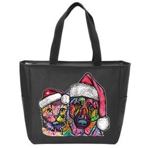 Christmas Cat & Dog W/Hat Dean Russo Zip Tote Bag