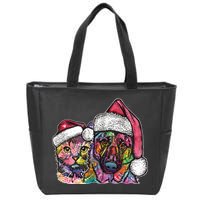 Christmas Cat & Dog W/Hat Dean Russo Zip Tote Bag