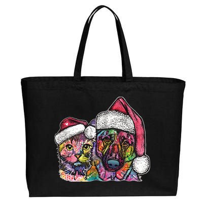 Christmas Cat & Dog W/Hat Dean Russo Cotton Canvas Jumbo Tote