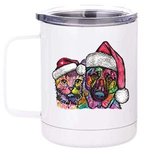 Christmas Cat & Dog W/Hat Dean Russo 12 oz Stainless Steel Tumbler Cup