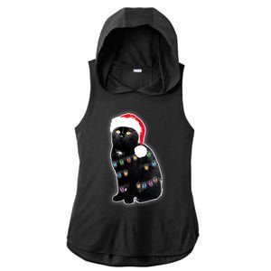 Christmas Cat Lights Ladies PosiCharge Tri-Blend Wicking Draft Hoodie Tank