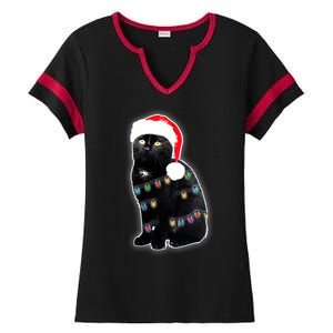 Christmas Cat Lights Ladies Halftime Notch Neck Tee