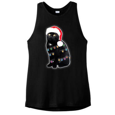 Christmas Cat Lights Ladies PosiCharge Tri-Blend Wicking Tank