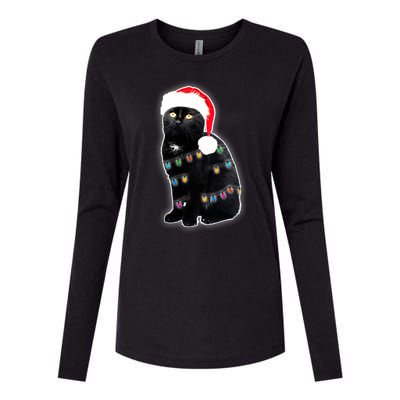 Christmas Cat Lights Womens Cotton Relaxed Long Sleeve T-Shirt