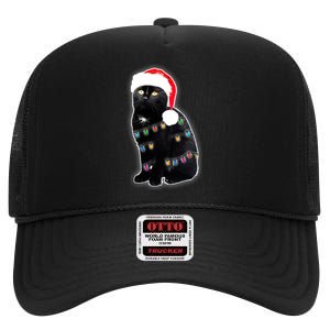 Christmas Cat Lights High Crown Mesh Back Trucker Hat