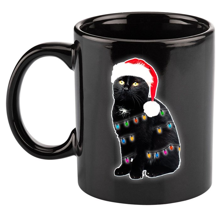 Christmas Cat Lights 11oz C Handle Ceramic Mug