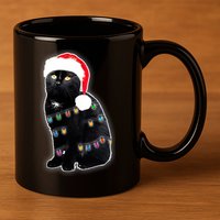 Christmas Cat Lights 11oz C Handle Ceramic Mug