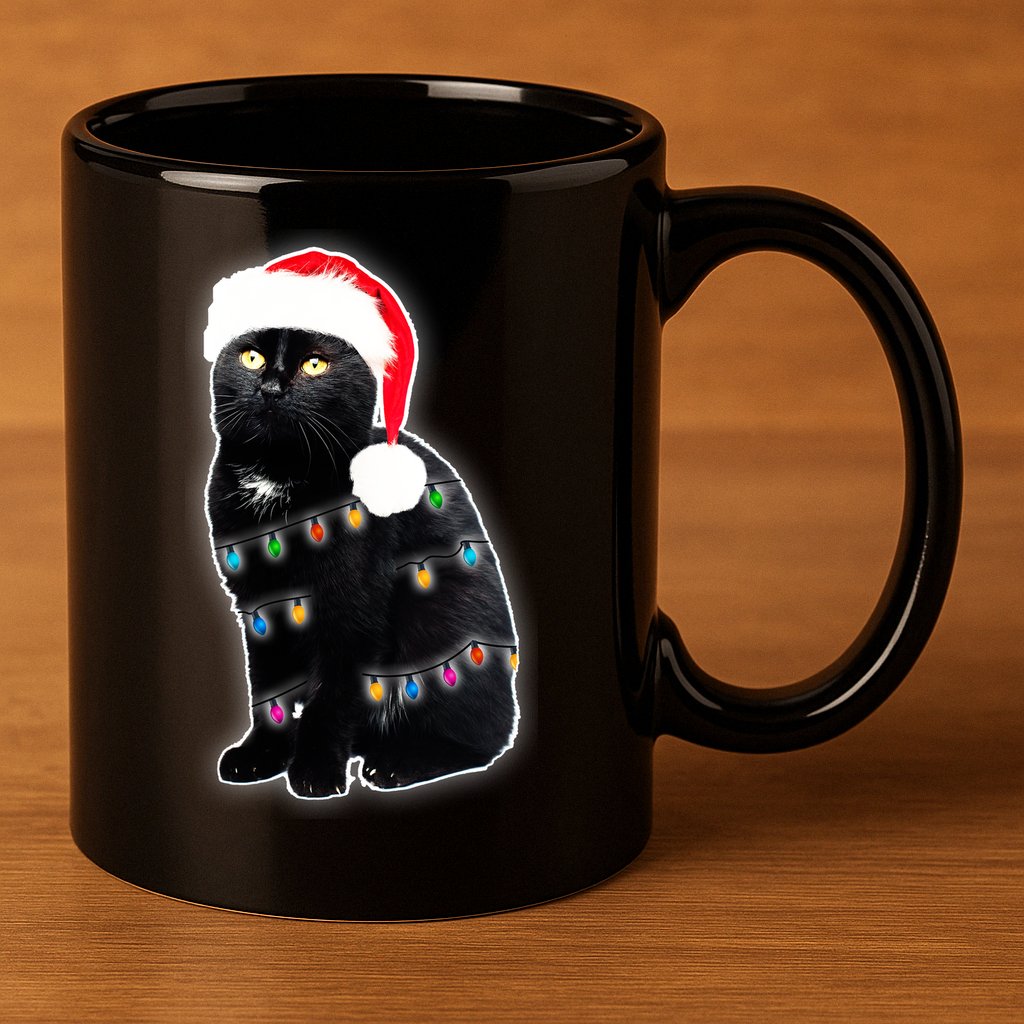 Christmas Cat Lights 11oz C Handle Ceramic Mug