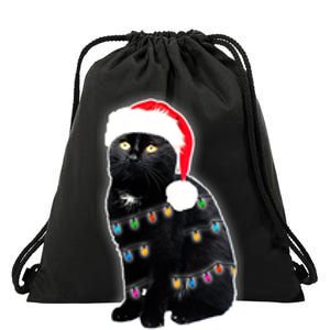 Christmas Cat Lights Drawstring Bag