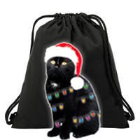 Christmas Cat Lights Drawstring Bag