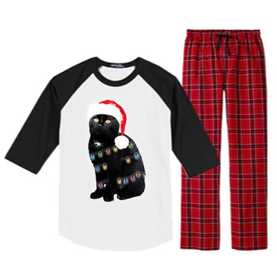 Christmas Cat Lights Raglan Sleeve Pajama Set