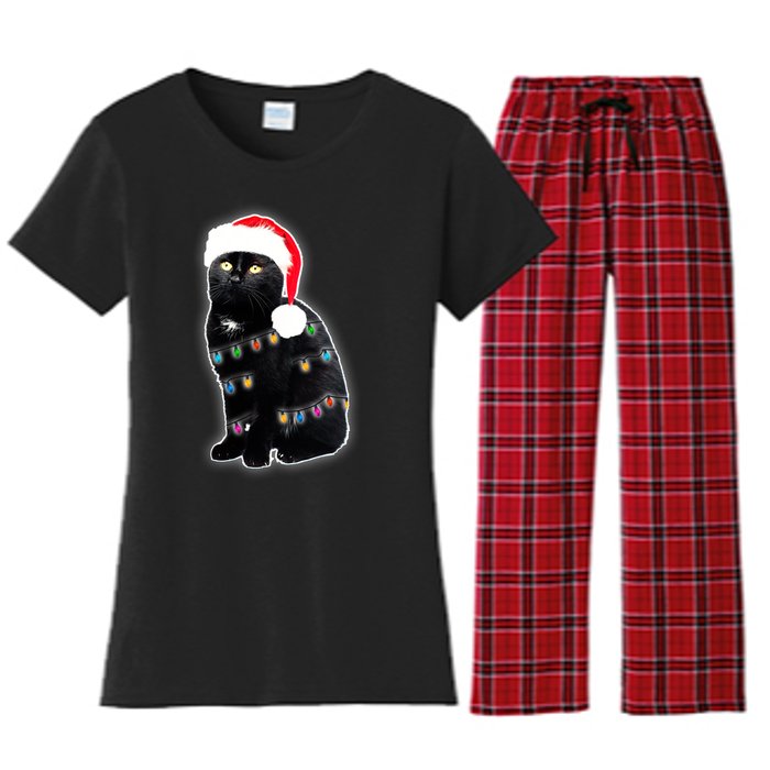 Christmas Cat Lights Women's Flannel Pajama Set