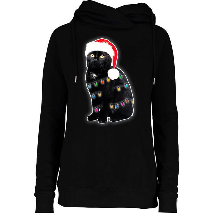 Christmas Cat Lights Womens Funnel Neck Pullover Hood